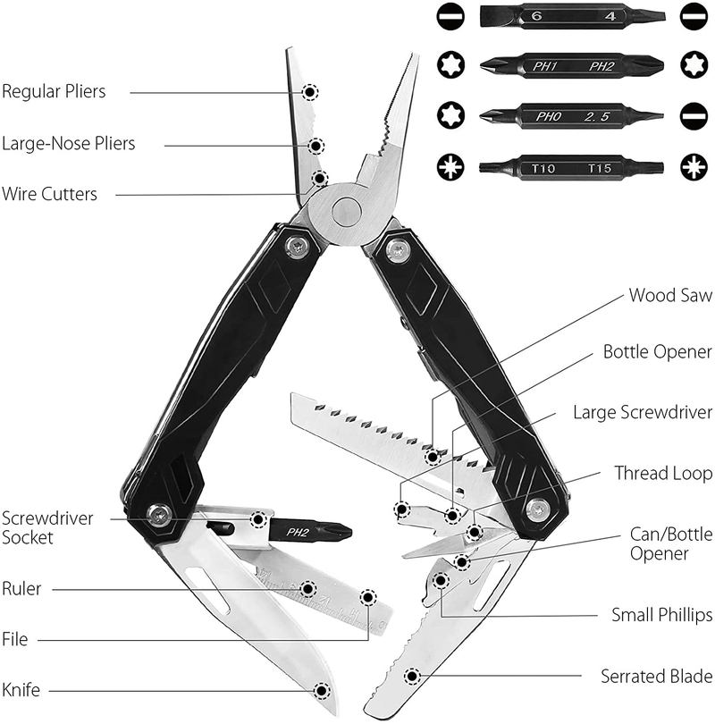 Multitool, 22-In-1 Multi-Function Tools with Safety Locking, Professional Stainless Steel Multitool Pliers Pocket Knife , Screwdriver Bits Pliers Set for Outdoor, Survival, Camping. Sporting Goods > Outdoor Recreation > Camping & Hiking > Camping Tools Vistreck   