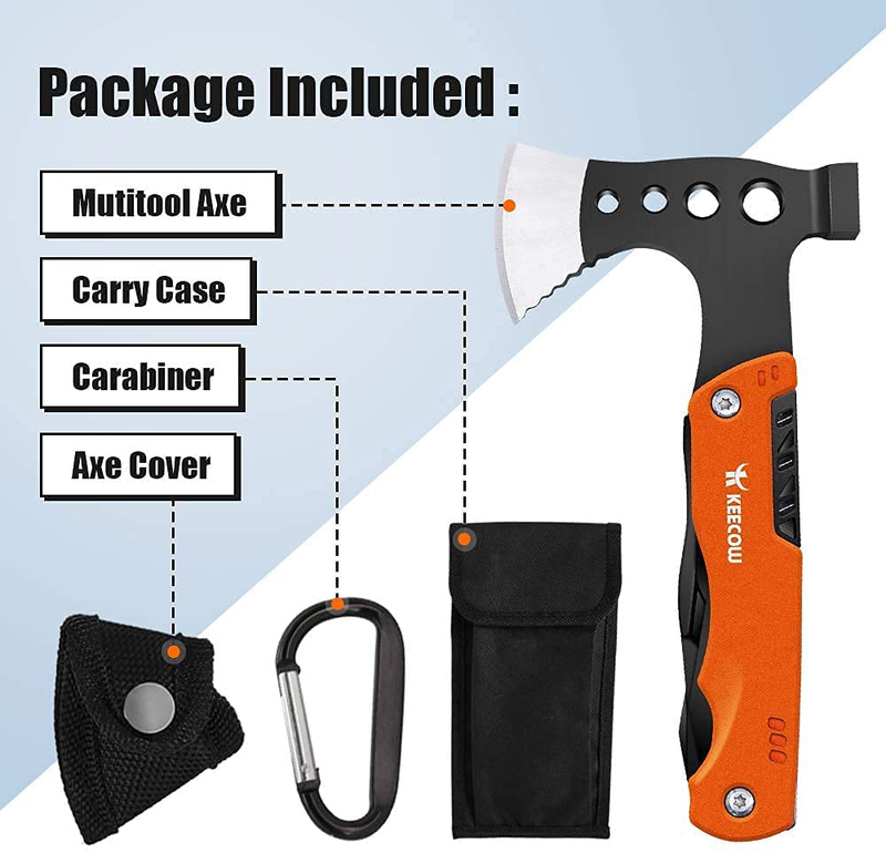 KEECOW 14-In-1 Multitool Axe & Hammer, Camping Gear, Gift for Men,Dad, Husband, Boyfriend (Orange) Sporting Goods > Outdoor Recreation > Camping & Hiking > Camping Tools KEECOW   