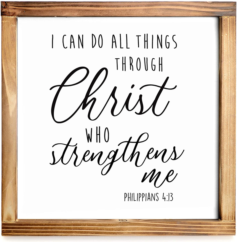 I Can Do All Things Through Christ Wall Art Sign-Scripture Wall Art,Farmhouse Decor for the Home, Modern Farmhouse Decor, Christian Wall Art, Philippians 4 13 Wall Art with Solid Wood Frame 12x12 Inch Home & Garden > Decor > Artwork > Sculptures & Statues MAINEVENT   