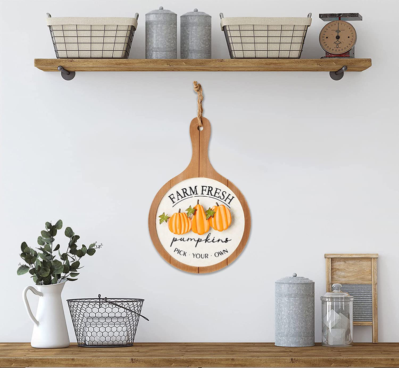 HOMirable Thanksgiving Pumpkin Décor Wooden Fall Sign Farm Fresh Pick Your Own Home Wall Décor Vintage Metal Hanging Decoration Autumn Harvest Halloween Farmhouse Signs Arts & Entertainment > Party & Celebration > Party Supplies HOMirable   