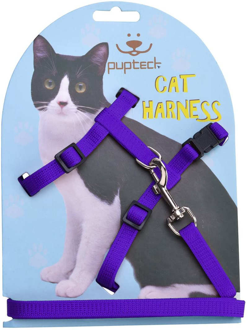PUPTECK Adjustable Cat Harness Nylon Strap Collar with Leash Animals & Pet Supplies > Pet Supplies > Cat Supplies > Cat Apparel PUPTECK Purple  