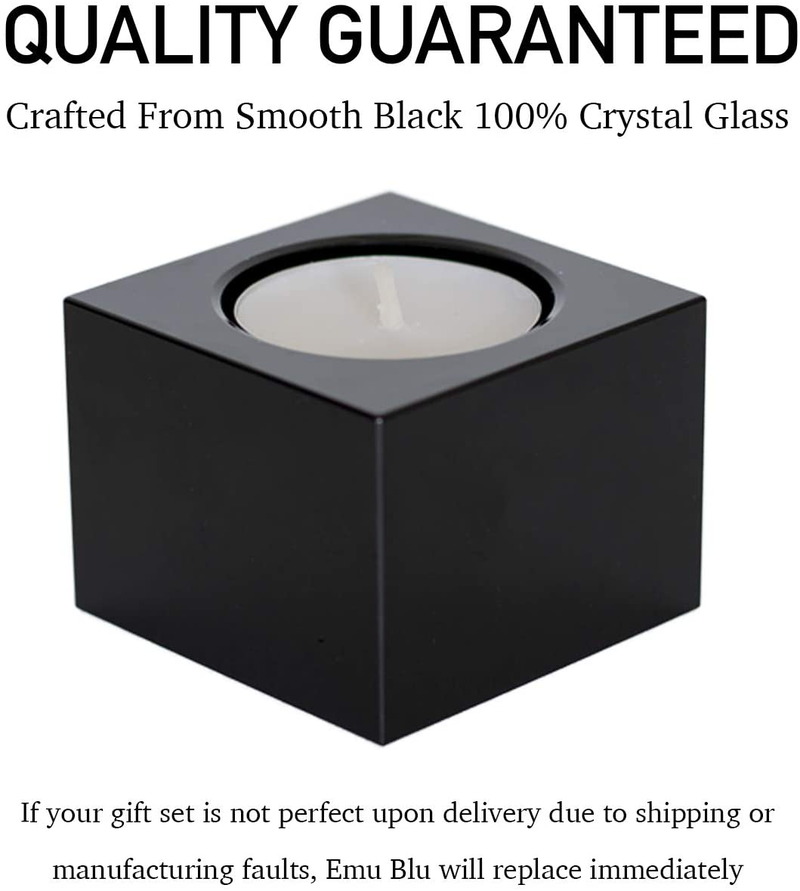 Crystal Candle Holders Black - Set of 4 Modern Tealights Votive Candle Holders for Table & Centerpiece Home Decor | Includes Satin Lined Gift Box