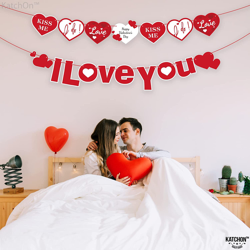 I Love You Banner with Heart Garland - 10 Feet, No DIY | Valentines Day Banner for Valentines Day Decorations | I Love You Decorations for Anniversary, Proposal, Romantic Decorations Special Night Home & Garden > Decor > Seasonal & Holiday Decorations KatchOn   