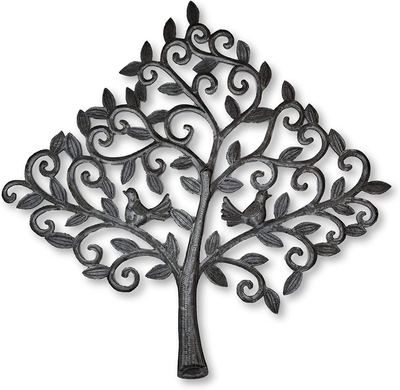 Metal Birds Wall Decor, Haitian Metal Art, Tree of life, Recycled Oil Drum, Peaceful Home 18.25 x 12.25 Inches (Nesting Birds) Home & Garden > Decor > Artwork > Sculptures & Statues It's Cactus Songbirds  