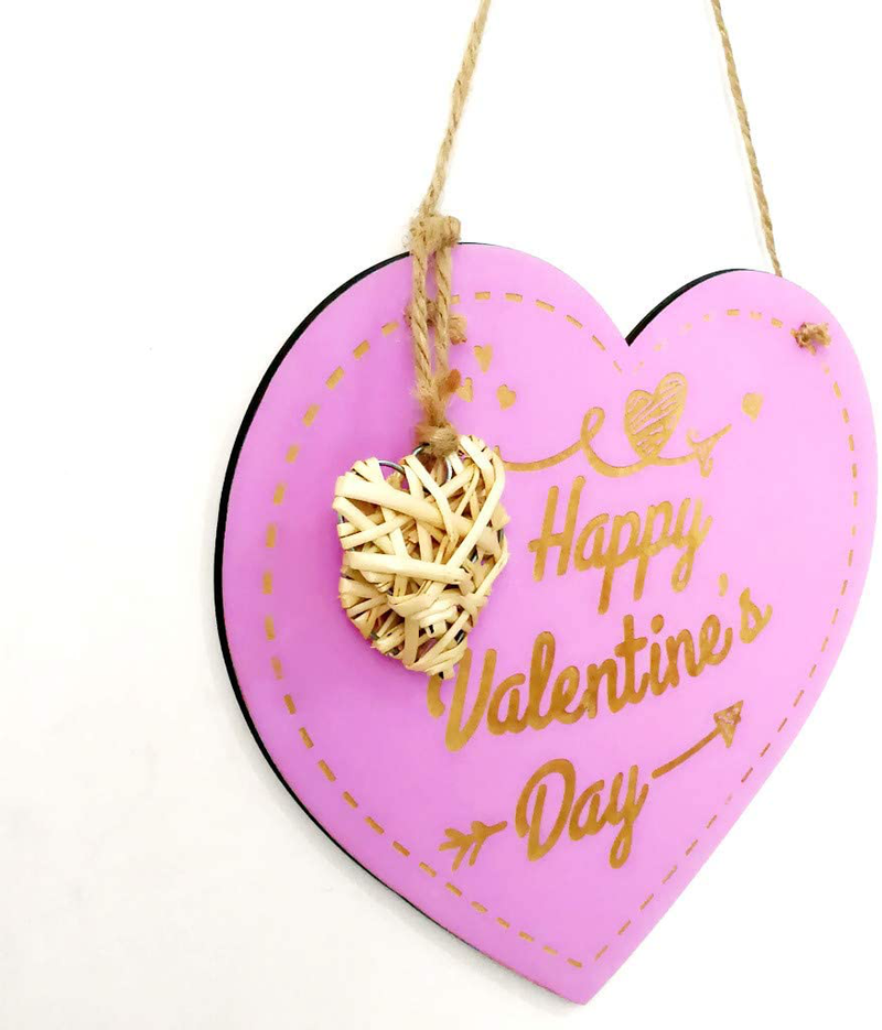 Soochat Happy Valentine'S Day Heart Wooden Sign Heart-Shaped Plaques Valentine'S Hanging Sign Door Decor Pink Home & Garden > Decor > Seasonal & Holiday Decorations Soochat   