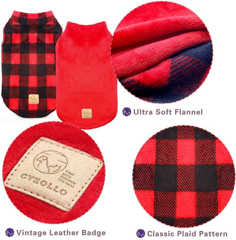 Cyeollo 2 Pack Dog Coat Dog Flannel Buffalo Plaid Sweaters Cold Weather Coats Dog Clothes New Year Dog Coats for Small Medium Dogs