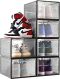 Shoe Box, 6 Pack Shoe Storage Boxes Clear Plastic Stackable, Drop Front Shoe Organizer with Lids, Shoe Containers for Sneaker Display, Fit up to US Size 12 (13.6”X 10.4”X 7.5”) (Black) Furniture > Cabinets & Storage > Armoires & Wardrobes Palkitsee Black  