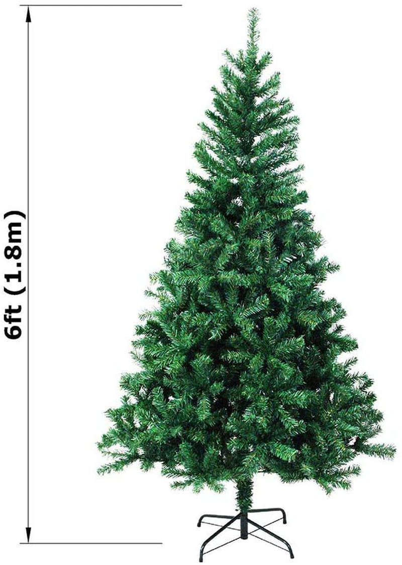 MTB 6 Feet Hinged Artificial Christmas Tree with Metal Stand, 1000 Tips Recycled PVC Plastic, Green
