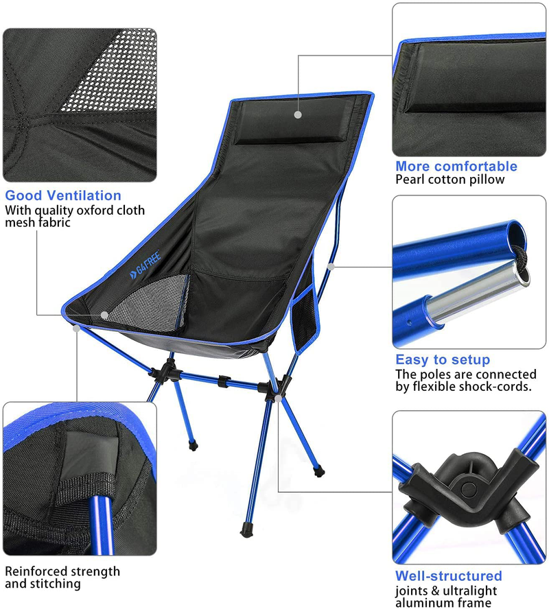 G4Free Lightweight Portable High Back Camping Chair, Folding Backpacking Camp Chairs Upgrade with Headrest & Pocket for Outdoor Travel Picnic Hiking Fishing