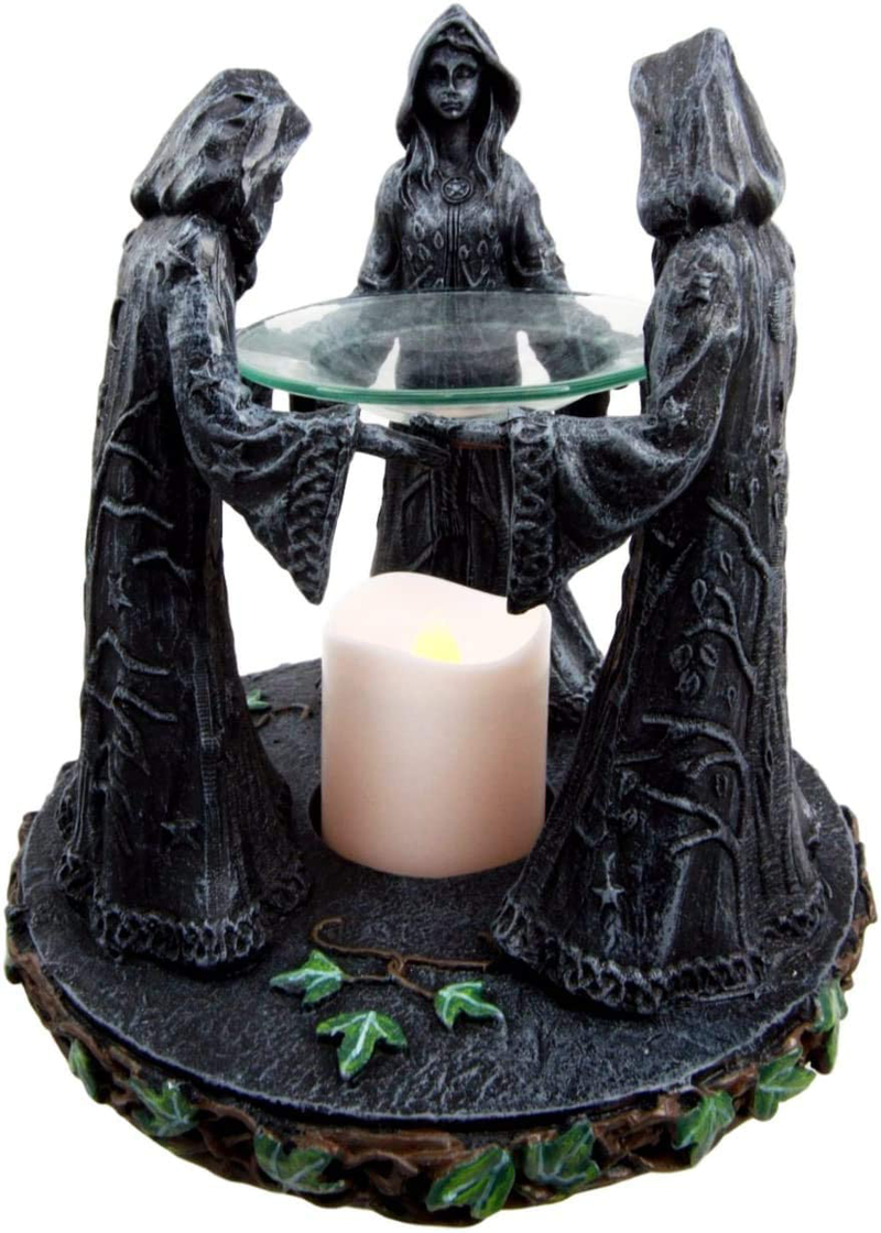 Ebros Triple Goddess Maiden Expectant Mother and Crone Pagan Decorative Candle Holder Oil Wax Warmer Diffuser Figurine 5.75" H Moon Celestial Occultism Spiritualism Supernatural Forces Decor Home & Garden > Decor > Home Fragrance Accessories > Candle Holders Ebros Gift   