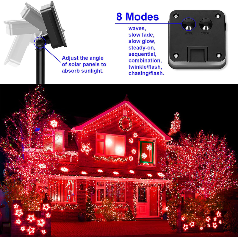Red Solar Christmas String Lights Outdoor Waterproof 100 LED（2 Pack） 8 Modes Copper String Lights Fairy Lights for Valentine'S Day, Garden, Patio, Fence, Balcony, Outdoors(Red 2Pcs) Home & Garden > Lighting > Light Ropes & Strings YAOZHOU   