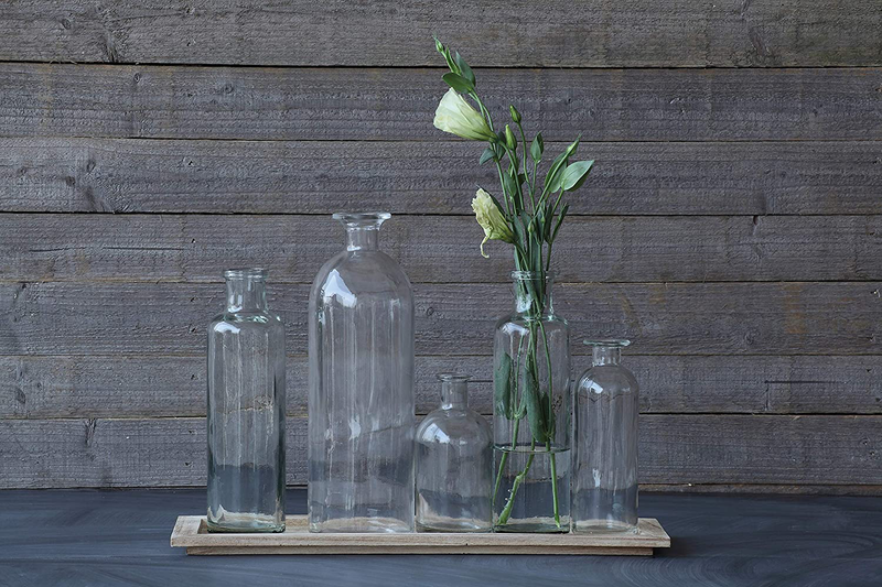 Creative Co-Op DA2672 Set of 5 Vintage Bottle Vases on Wood Tray Arts & Entertainment > Party & Celebration > Party Supplies Creative Co-Op   