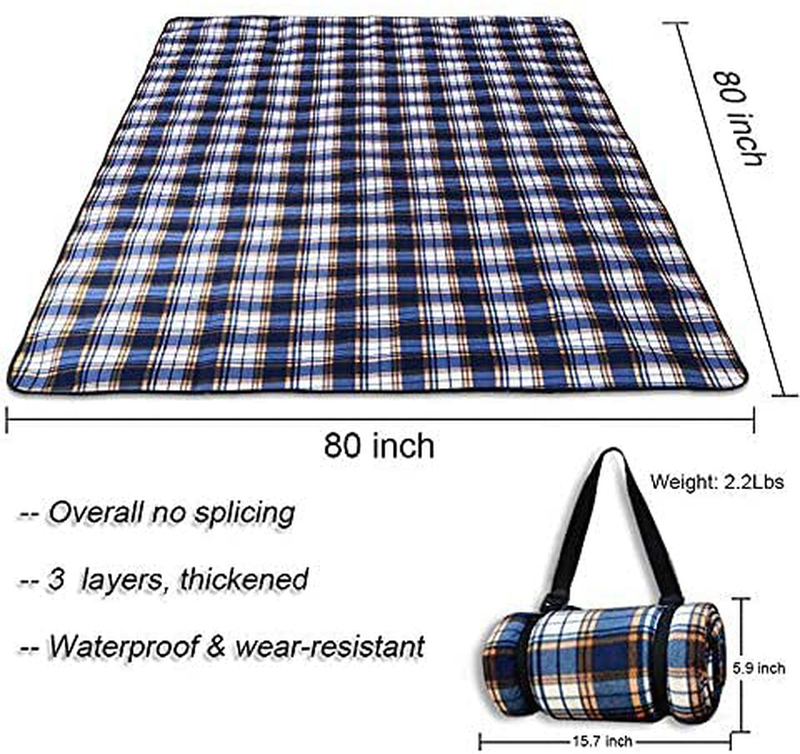 Picnic&Outdoor Blanket Waterproof and Extra Large,HEHUI 80"x80" 3-Layer Wear-Resistant Picnic Blanket Soft Cozy No Fading,Foldable Outdoor Mat Easy Cleaning for Picnic Camping(Blue-Yellow, 80"x80") Home & Garden > Lawn & Garden > Outdoor Living > Outdoor Blankets > Picnic Blankets HEHUI   