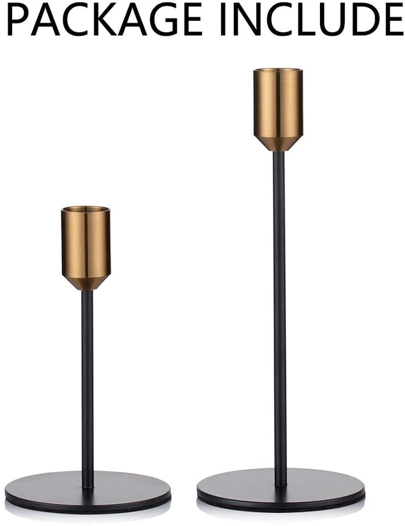 Nuptio Candlestick Holders Taper Candle Holders, 2 Pcs Candle Stick Holders Set, Gold & Black Brass Candlestick Holders Set Table Decorative Modern Candle Holders for Tapered Candles (S + L)