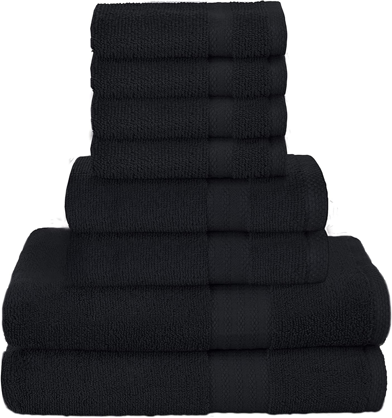 Glamburg Ultra Soft 8 Piece Towel Set - 100% Pure Ring Spun Cotton, Contains 2 Oversized Bath Towels 27x54, 2 Hand Towels 16x28, 4 Wash Cloths 13x13 - Ideal for Everyday use, Hotel & Spa - Light Grey Home & Garden > Linens & Bedding > Towels GLAMBURG Black  