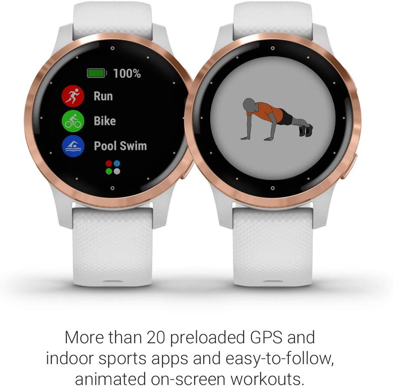 Garmin 010-02172-21 Vivoactive 4S, Smaller-Sized GPS Smartwatch, Features Music, Body Energy Monitoring, Animated Workouts, Pulse Ox Sensors, Rose Gold with White Band Apparel & Accessories > Jewelry > Watches Garmin   