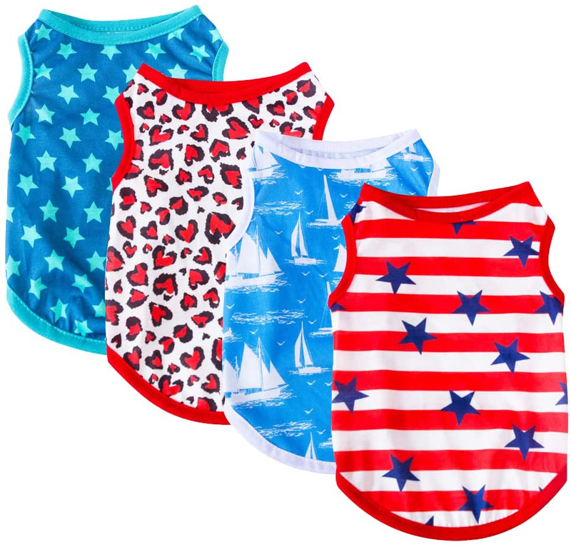Sebaoyu 4-Pack Puppy Clothes for Small Dogs Girl Boy Summer Dog Clothes Outfit Cute Cat T-Shirt Apparel Soft Pup Costume Vest for Ropa Para Perros Yorkie Medium Female Male Breed Animals & Pet Supplies > Pet Supplies > Cat Supplies > Cat Apparel Sebaoyu Star Medium 