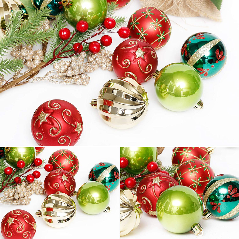 Christmas Tree Ornaments, 35ct Christmas Ball Decoration Set 2.36" Red Green and Gold Christmas Ball Shatterproof Hanging Tree Ornament Set Home & Garden > Decor > Seasonal & Holiday Decorations& Garden > Decor > Seasonal & Holiday Decorations ROSELEAF   