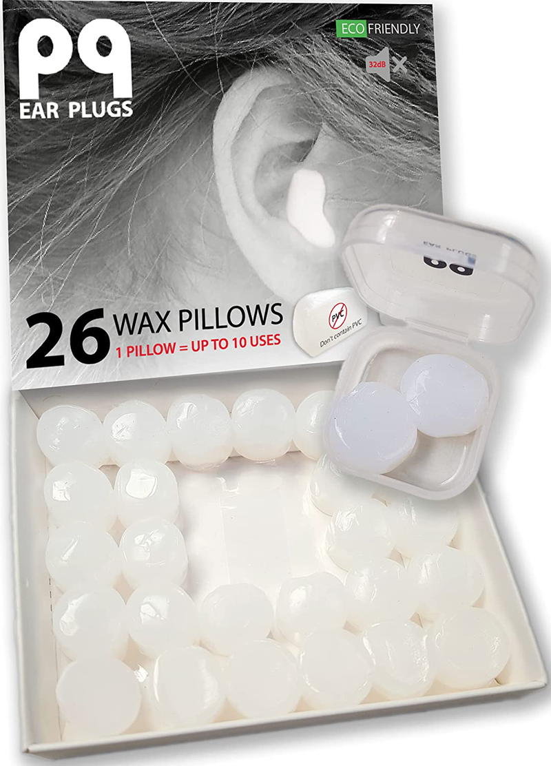 PQ Wax Ear Plugs for Sleep - 26 Silicon Wax Earplugs for Sleeping and Swimming - Gel Ear Plugs for Noise Cancelling & Ear Protection - Sleeping Earplugs with Sound Blocking Level of 32 Db (26-Pillows) Sporting Goods > Outdoor Recreation > Boating & Water Sports > Swimming Peace&Quiet Default Title  