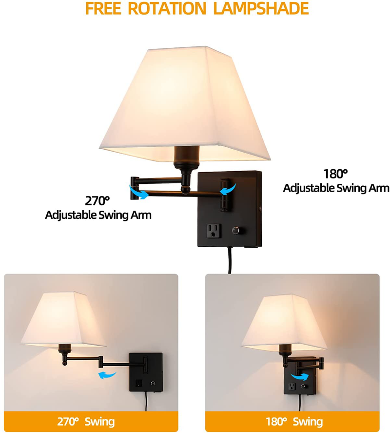 Plug in Wall Light ,Swing Arm Wall Sconces, Modern Wall-Mounted Lamp with Dimmable Switch and USB Port for Bedroom, Living Room ,Black Home & Garden > Lighting > Lighting Fixtures > Wall Light Fixtures KOL DEALS   