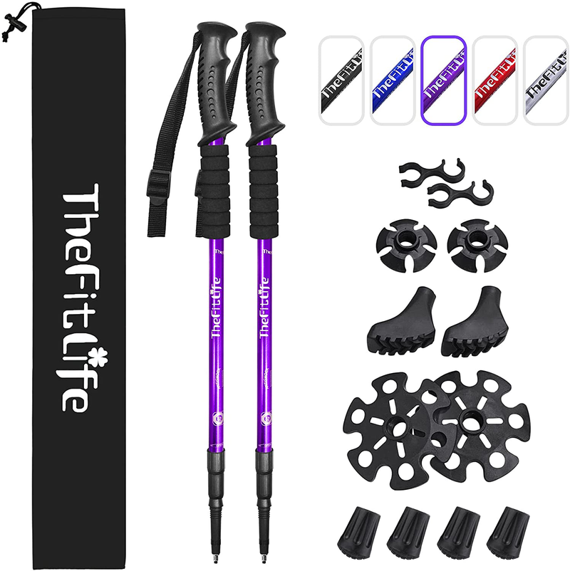 Thefitlife Nordic Walking Trekking Poles - 2 Pack with Antishock and Quick Lock System, Telescopic, Collapsible, Ultralight for Hiking, Camping, Mountaining, Backpacking, Walking, Trekking Sporting Goods > Outdoor Recreation > Camping & Hiking > Hiking Poles TheFitLife Purple  