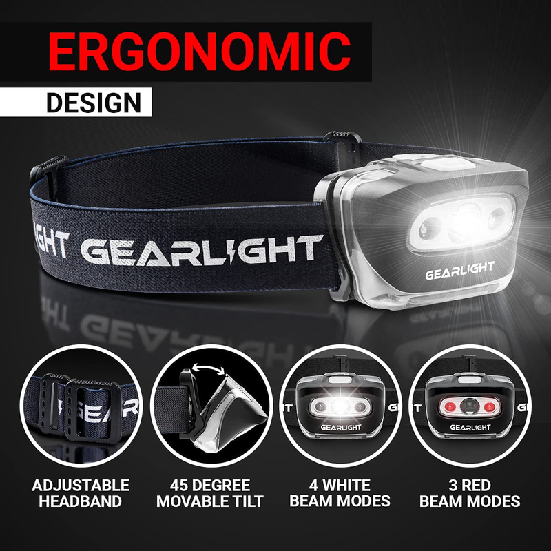 GearLight LED Headlamp Flashlight S500 [2 Pack] - Running, Camping, and Outdoor Headlight Headlamps - Head Lamp with Red Safety Light for Adults and Kids  GearLight   