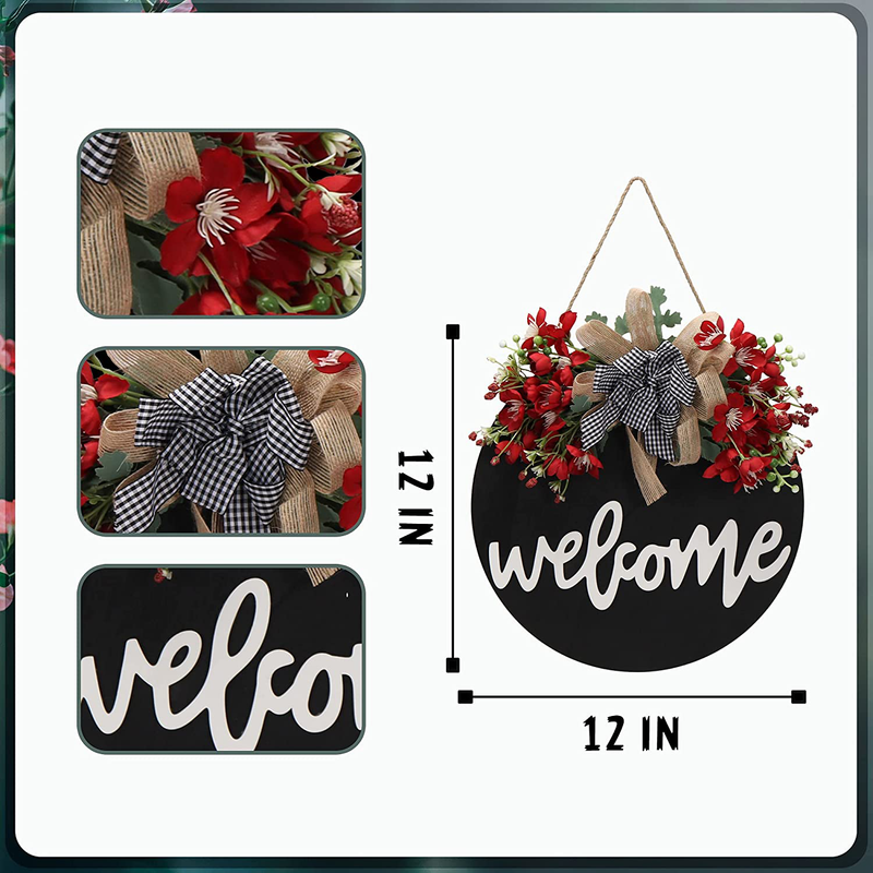 Hello Welcome Sign for Front Door Decor Summer Wreaths for Front Door Outdoor Wreath Fall Spring Wreath Farmhouse Wall Decor Welcome Home Sign Door Wreaths for Front Door outside Front Porch Decor (A) Home & Garden > Decor > Seasonal & Holiday Decorations Fake flowers   