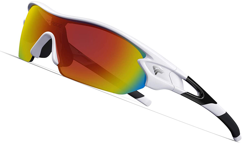 Torege Polarized Sports Sunglasses With 3 Interchangeable Lenes for Men Women Cycling Running Driving Fishing Glasses TR002 Sporting Goods > Outdoor Recreation > Cycling > Cycling Apparel & Accessories TOREGE White&black  