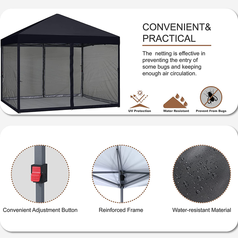 MASTERCANOPY Pop-Up Easy Setup Gazebo with Mosquito Netting Screen Instant Outdoor Shelter (8x8, Black)