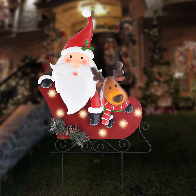 LIGHTSHINE Metal Christmas Decor Santa Claus and Reindeer on The Sleigh, Solar Christmas Yard Stakes, Outdoor Christmas Decorations with Led Lights(2 Modes) for Porch, Lawn and Garden. Home & Garden > Decor > Seasonal & Holiday Decorations& Garden > Decor > Seasonal & Holiday Decorations LIGHTSHINE   