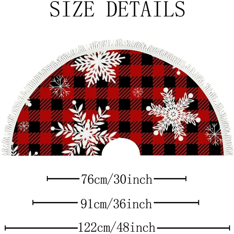 Christmas Tree Skirt Xmas Tree Skirts Buffalo Plaid Snowflakes Red for Party Holiday Happy New Year Winter Decorations Indoor Outdoor 30 inch