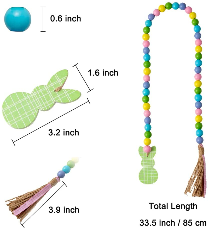 Hogardeck Easter Wood Bead Garland, 33.5 Inch Wooden Beads with Tassels and Bunny Tag Boho Decor Hanging Farmhouse Rustic Beads Easter Decorations for the Home Tiered Tray Mantel Shelf Wall Home & Garden > Decor > Seasonal & Holiday Decorations hogardeck   