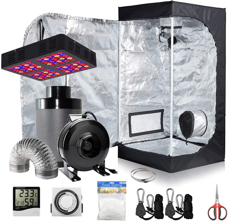 Hydro plus Grow Tent Kit Complete LED 300W Grow Light + 4" Fan Filter Ventilation Kit + 24"X24"X48" Grow Tent Setup Hydroponics Indoor Growing System