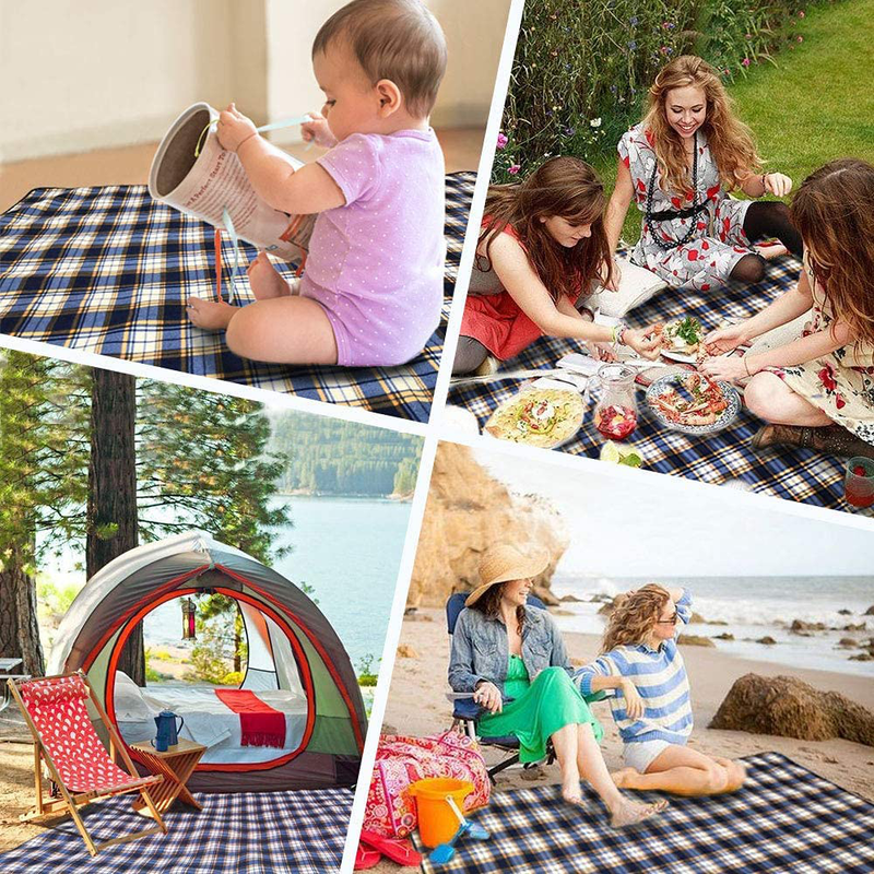 Picnic&Outdoor Blanket Waterproof and Extra Large,HEHUI 80"x80" 3-Layer Wear-Resistant Picnic Blanket Soft Cozy No Fading,Foldable Outdoor Mat Easy Cleaning for Picnic Camping(Blue-Yellow, 80"x80") Home & Garden > Lawn & Garden > Outdoor Living > Outdoor Blankets > Picnic Blankets HEHUI   