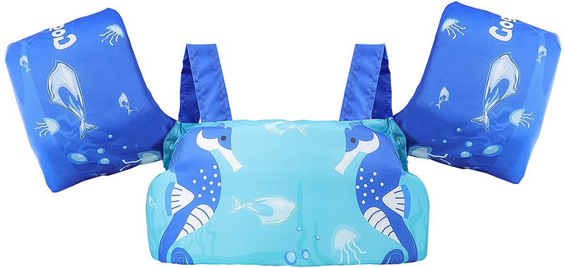 Gogokids Kids Pool Floats Swim Vest Life Jacket for 2-6, Toddler Arm Floaties Swim Aid with Water Wings and Shoulder Strap, for 30-50 lbs Boys and Girls, Children Puddle/Beach, As A Jumper Sporting Goods > Outdoor Recreation > Boating & Water Sports > Swimming Gogokids Cyan-blue  