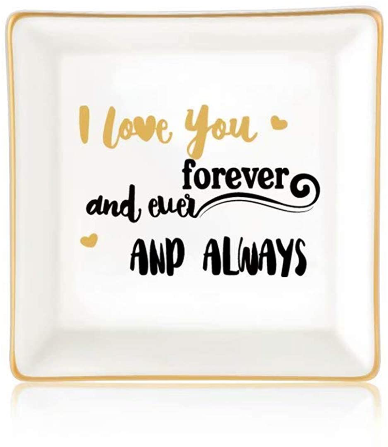 Gifts for Women Girls, Ceramic Ring Dish Decorative Trinket Plate Initial Jewelry Tray Dish, Mothers Day Valentines Gifts for Her Grandma Mom Daughter Sister Friend Birthday Home & Garden > Decor > Decorative Trays Giftjews I love you forever,and ever,and always  