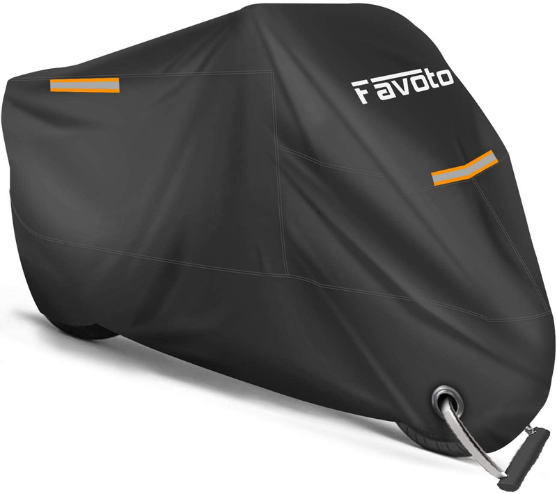 Favoto Motorcycle Cover All Season Universal Weather Premium Quality Waterproof Sun Outdoor Protection Durable Night Reflective with Lock-Holes & Storage Bag Fits up to 96.5” Motorcycles Vehicle Cover Vehicles & Parts > Vehicle Parts & Accessories > Vehicle Maintenance, Care & Decor > Vehicle Covers > Vehicle Storage Covers > Motorcycle Storage Covers ‎Favoto Black 96.5"  