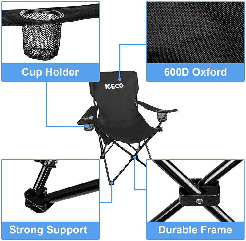ICECO Camping Chairs for Adult, Ultralight Folding Chairs for Outside, Portable Chairs Compact with Double Cup Holders Carrying Bag for Fishing Hiking BBQ Picnic Festival
