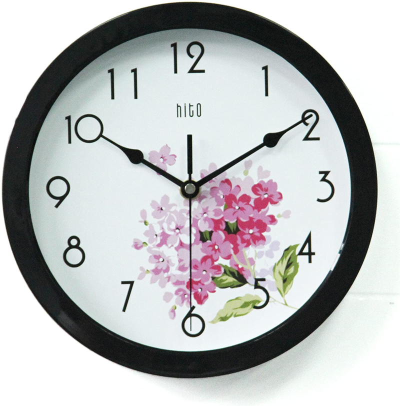 hito Silent Floral Wall Clock Non Ticking 10 inch Excellent Accurate Sweep Movement Glass Cover, Decorative for Kitchen, Living Room, Bathroom, Bedroom, Office (Cherry Blossom Black) Home & Garden > Decor > Clocks > Wall Clocks HITO   
