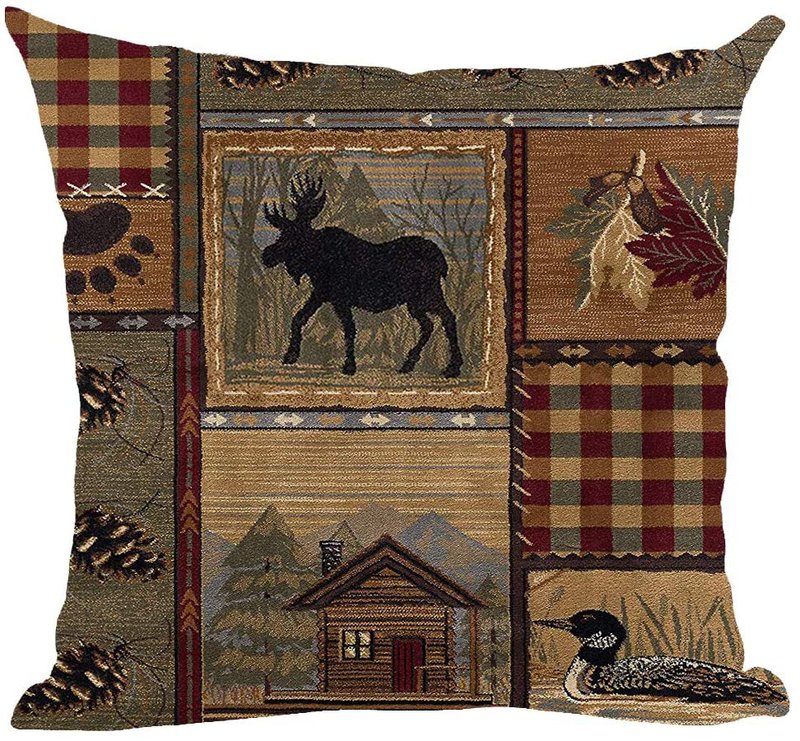 Ramirar Retro Brown Mountains Farm House Cabin Wild Animal Bear Deer Forest Trees Decorative Throw Pillow Cover Case Cushion Home Living Room Bed Sofa Car Cotton Linen Square 18 X 18 Inches Home & Garden > Decor > Chair & Sofa Cushions Ramirar Brown-2  