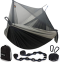 Sunyear Hammock Camping with Net/Netting, Portable Camping Hammock Double Tree Hammock Outdoor Indoor Backpacking Travel & Survival, 2 Tree Straps (16+1 Loops Each, 20Ft Total) Sporting Goods > Outdoor Recreation > Camping & Hiking > Mosquito Nets & Insect Screens Sunyear Black & Grey 78"W*118"L 
