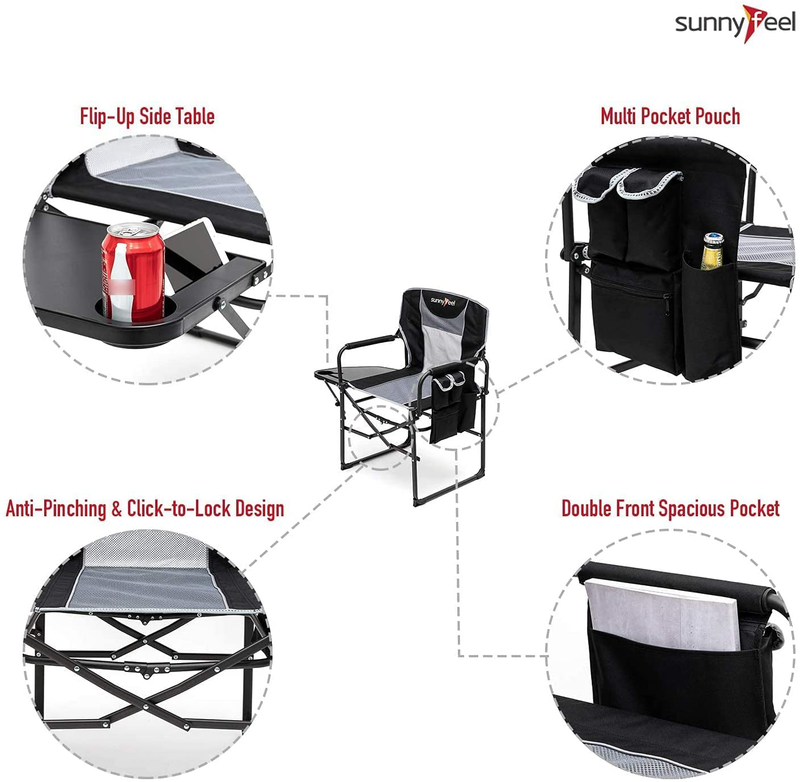SUNNYFEEL Camping Directors Chair, Heavy Duty,Oversized Portable Folding Chair with Side Table, Pocket for Beach, Fishing,Trip,Picnic,Lawn,Concert Outdoor Foldable Camp Chairs Sporting Goods > Outdoor Recreation > Camping & Hiking > Camp Furniture Sunnyfeel   
