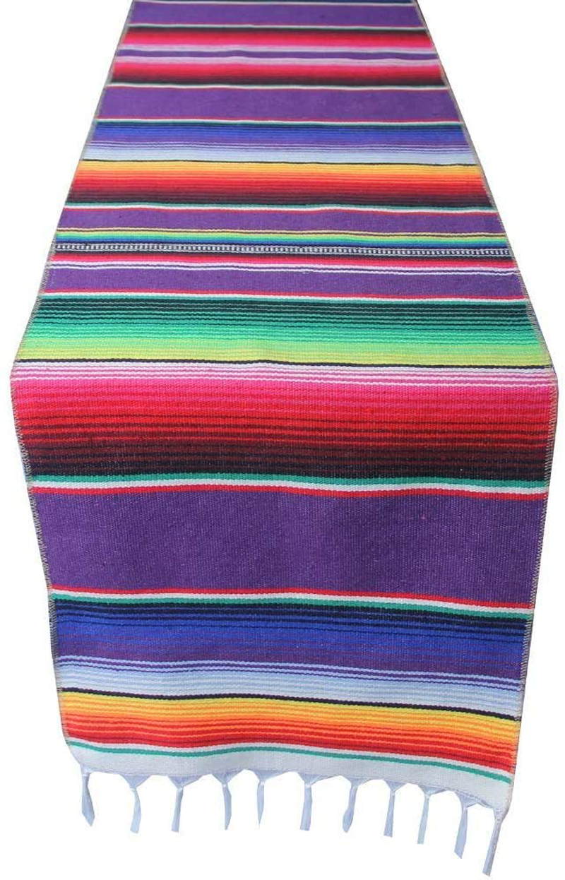Mexican Serape Table Runner for Mexican Theme Party, Cinco de Mayo Fiesta Party, Day of Death Decorations, Falsa Classic Striped Fringe Pattern Cotton Blanket, Red,14x84 inches Home & Garden > Decor > Seasonal & Holiday Decorations& Garden > Decor > Seasonal & Holiday Decorations Toaroa Purple 6 