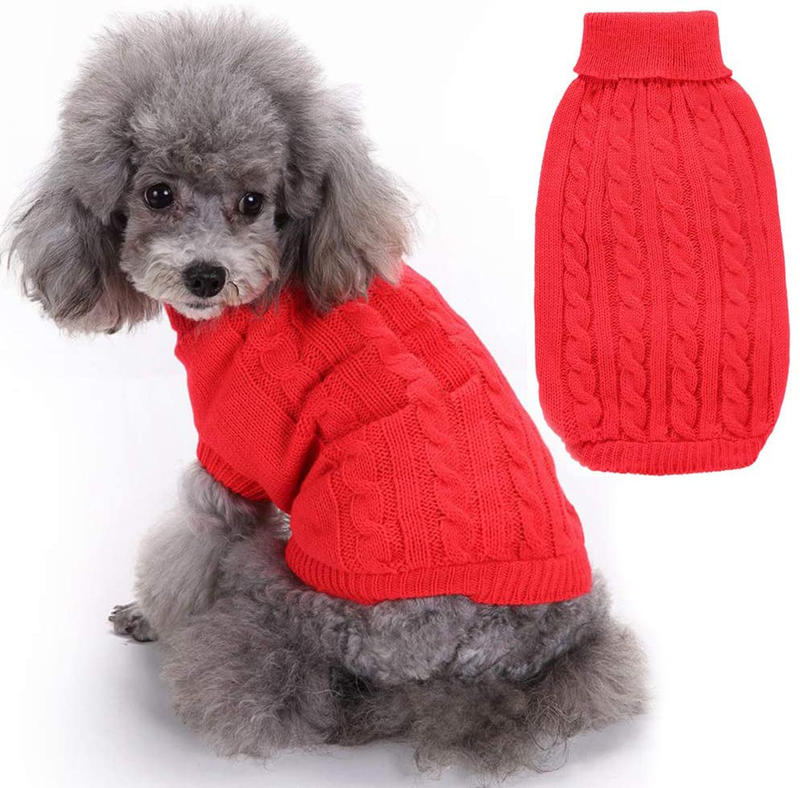 Sunteelong Dog Sweater Turtleneck Knitted Puppy Sweater Warm Pet Winter Clothes Cat Clothes Small Dogs Sweaters for Cold Weather (Red, M)