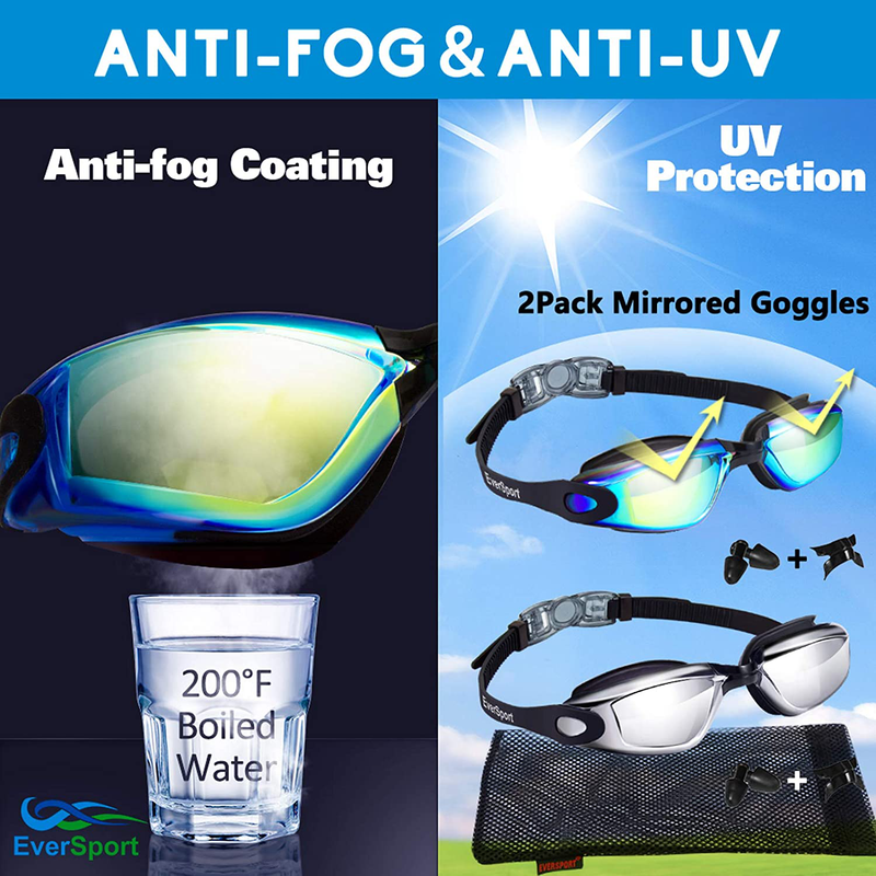 EverSport Swim Goggles Pack of 2 Swimming Goggles Anti Fog for Adult Men Women Youth Kids Sporting Goods > Outdoor Recreation > Boating & Water Sports > Swimming > Swim Goggles & Masks EverSport   