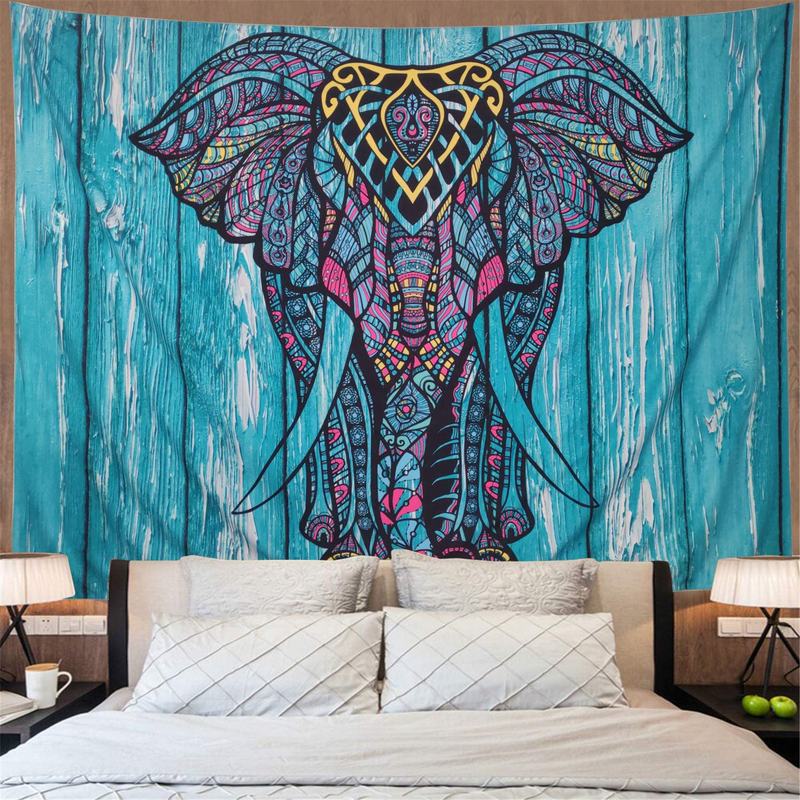 Elephant Tapestry Vintage Blue Old Wooden Plank Tapestry Wall Hanging Bohemian Mandala Tapestry Psychedelic Wall Tapestry Watercolor Hippie Indian Tapestry Decor(Blue Elephant,51.2" × 59.1") Home & Garden > Decor > Artwork > Decorative TapestriesHome & Garden > Decor > Artwork > Decorative Tapestries Amonercvita Blue Elephant Medium 