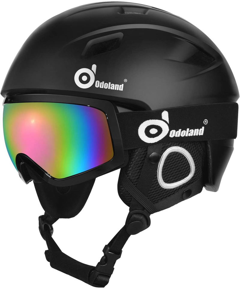Odoland Snow Ski Helmet and Goggles Set, Sports Helmet and Protective Glasses - Shockproof/Windproof Protective Gear for Skiing, Snowboarding, Motorcycle Cycling, Snowmobile Sporting Goods > Outdoor Recreation > Winter Sports & Activities > Skiing & Snowboarding > Ski & Snowboard Helmets Odoland Black Small(50-53cm) 
