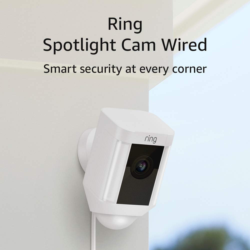 Ring Spotlight Cam Wired: Plugged-in HD security camera with built-in spotlights, two-way talk and a siren alarm, White, Works with Alexa Cameras & Optics > Cameras > Surveillance Cameras Ring White Device Only 