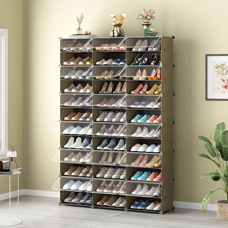 MAGINELS 72 Pairs Shoe Rack Organizer Shoe Organizer Expandable Shoe Storage Cabinet Free Standing Stackable Space Saving Shoe Rack for Entryway, Hallway and Closet, Brown Furniture > Cabinets & Storage > Armoires & Wardrobes MAGINELS   