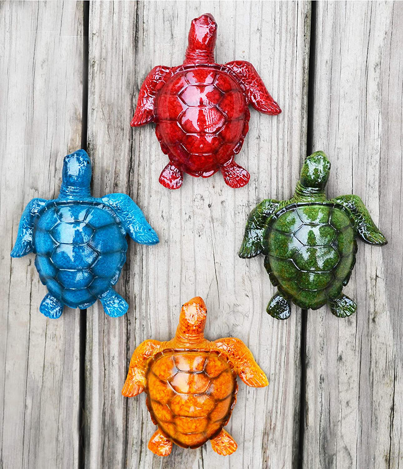 GIFTME 5 Metal Beach Wall Art Decor Set of 3 Metal Seaturtle Fish and Crab with Stained Glass Wall Art for Pool, Patio, Bathroom or Pool,Deck,Balcony Wall Decor(10 inch,Multicolor) Home & Garden > Decor > Artwork > Sculptures & Statues GIFTME 5 4.5 Inch  